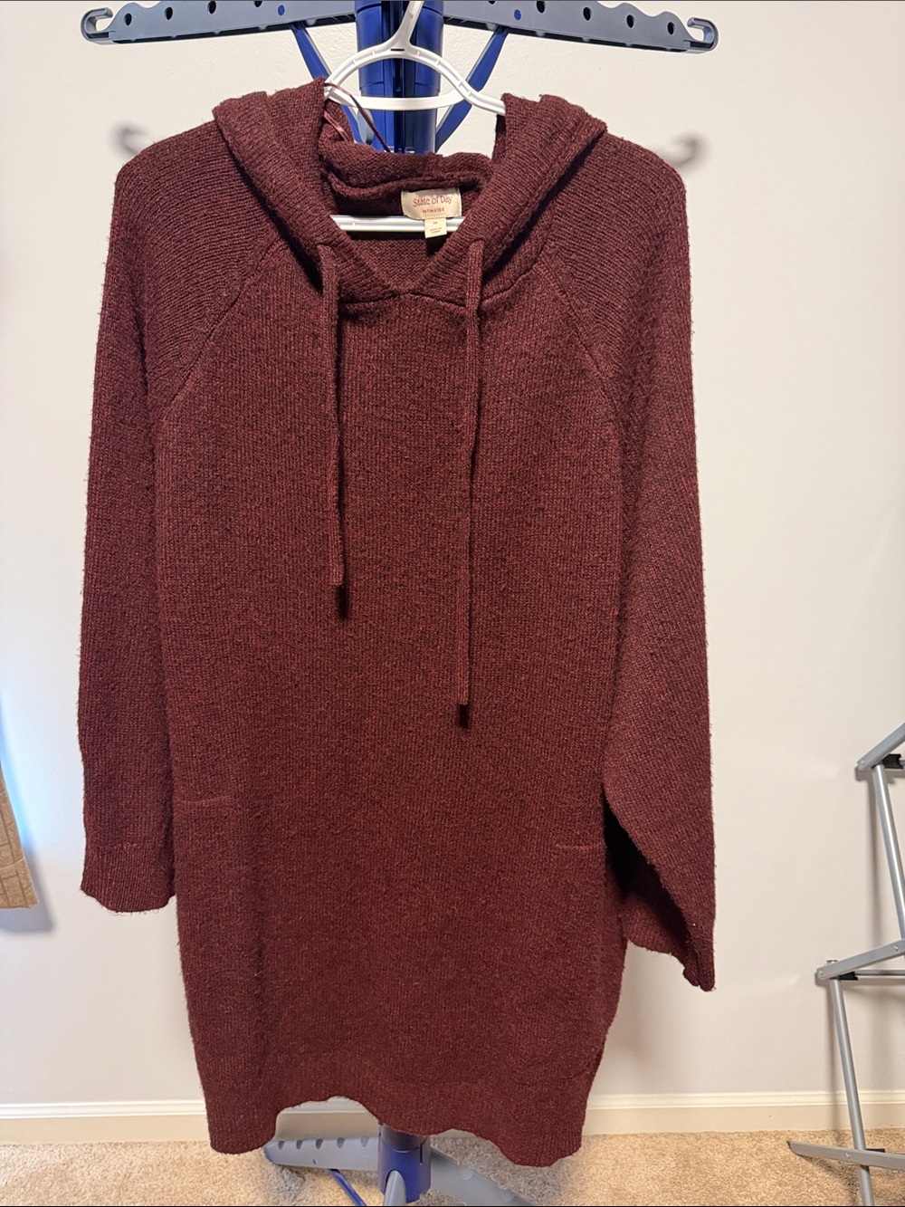 Cozy Hooded Sweater Dress - Burgundy